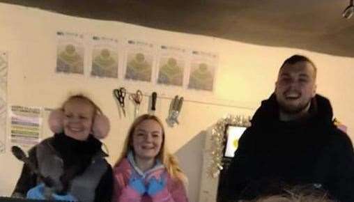 Tyla Wanstall at his burger van with mum Leah and sister Brooke