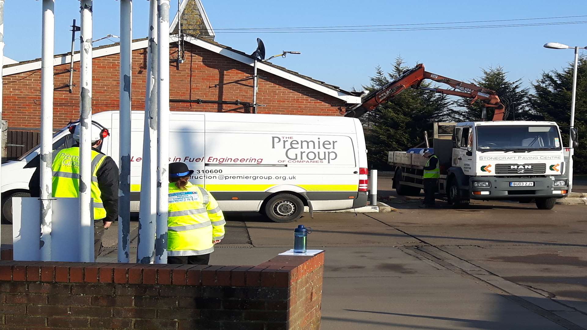 Police at the scene of the service station ramraid