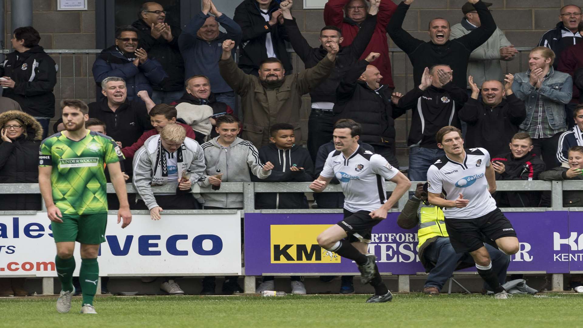 Danny Harris and Tom Bradbrook celebrate after combining for Dartford's first goal Picture: Andy Payton