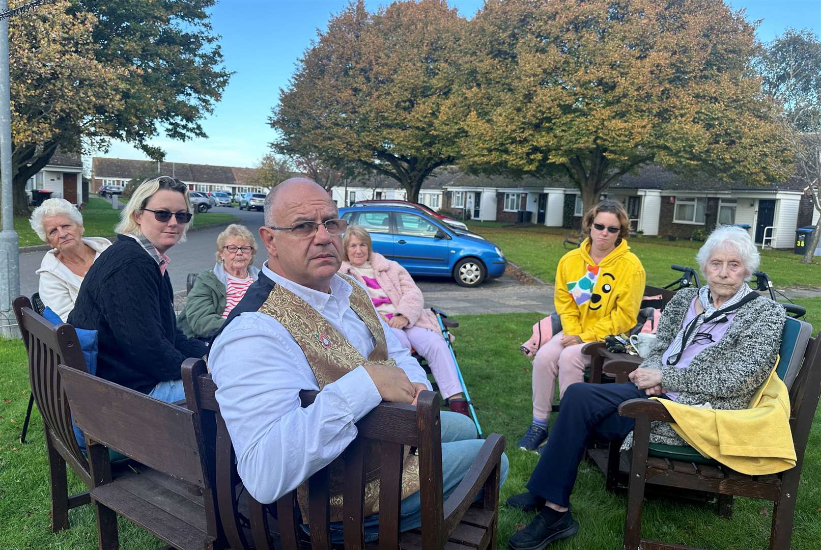 Residents of Hopeville Avenue, Broadstairs, including Lyndon Brand, centre, have called Orbit Housing's demand to remove garden furniture "health and safety gone mad"