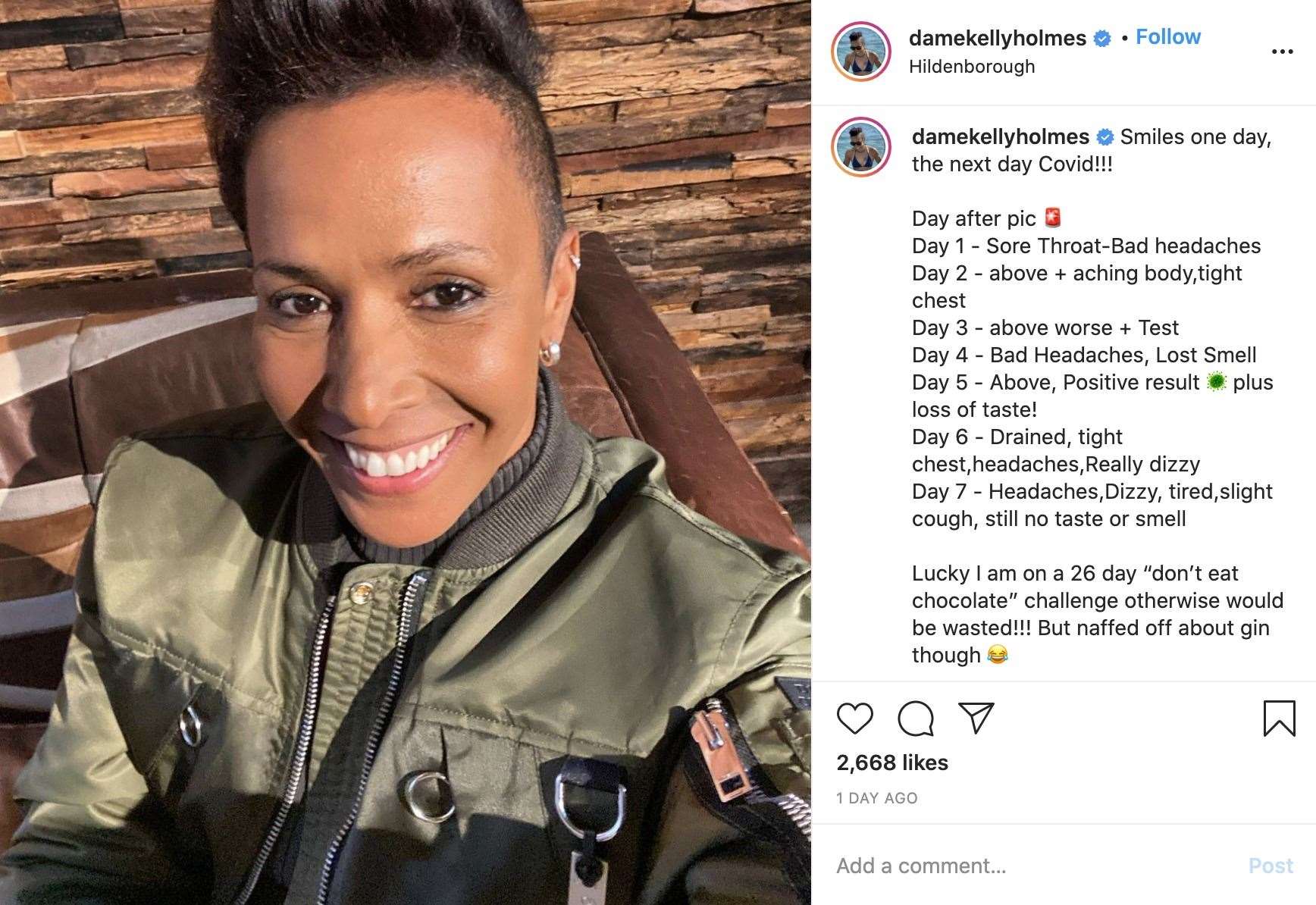 Dame Kelly Holmes from Pembury has revealed she has coronavirus. Picture: Instagram/@damekellyholmes