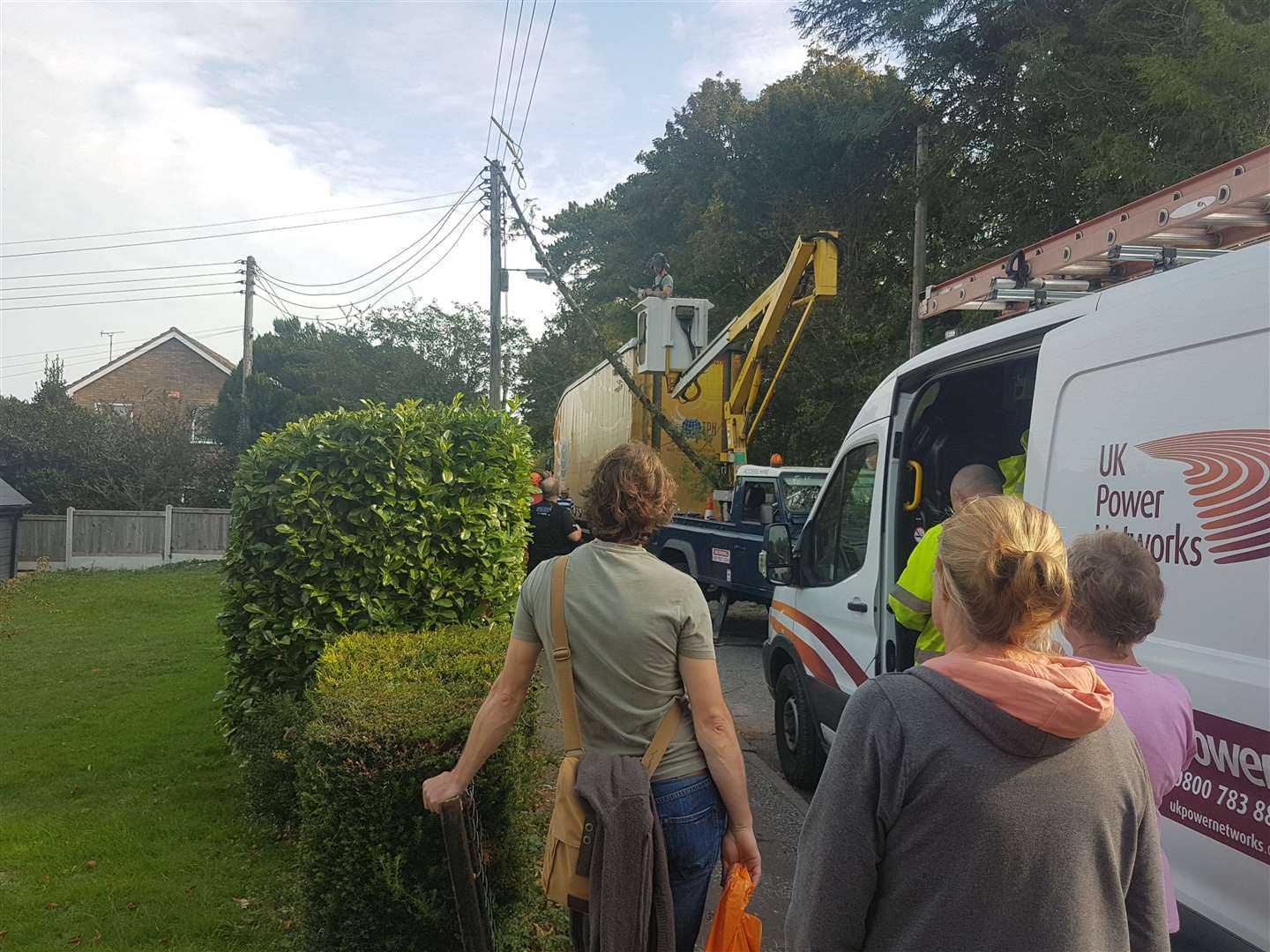 Crews are working to clear Eythorne Road, Sheperdswell after a lorry caused a power outage