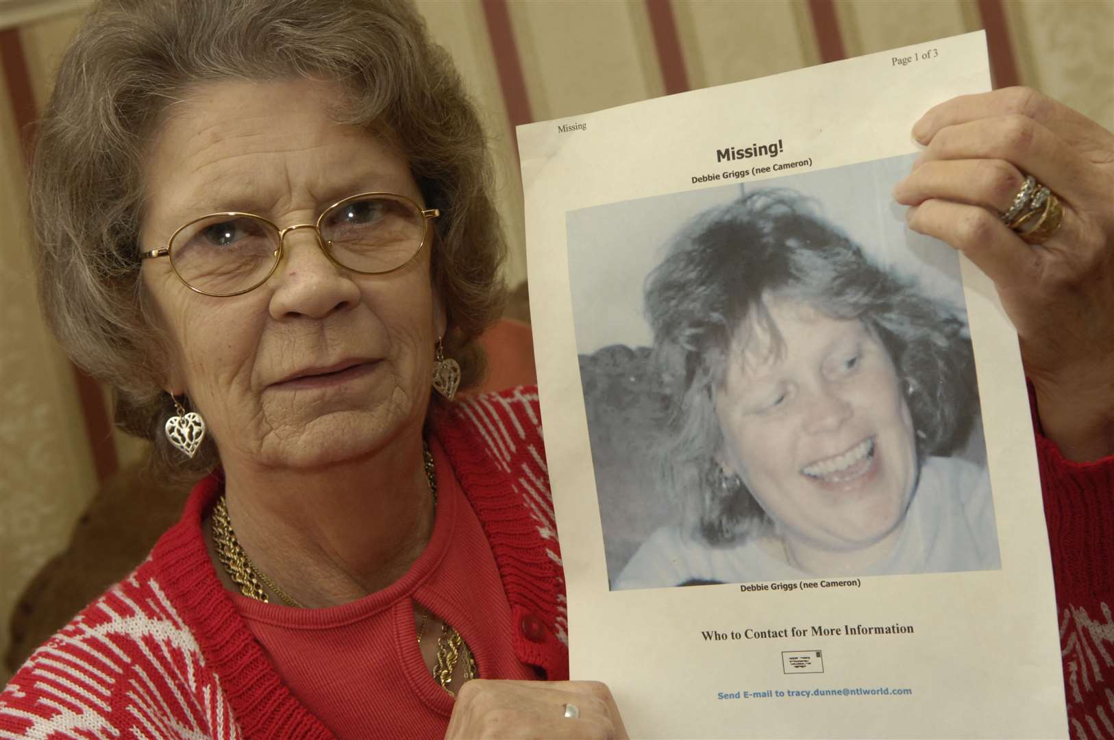 Pat Cameron who died in January this year pictured on the 10th anniversary of the disappearance of her daughter Debbie Griggs. Picture: Gary Browne