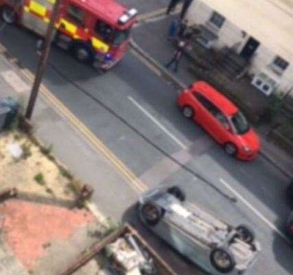 Fire crews were called to the scene of the crash in Folkestone Road, Dover