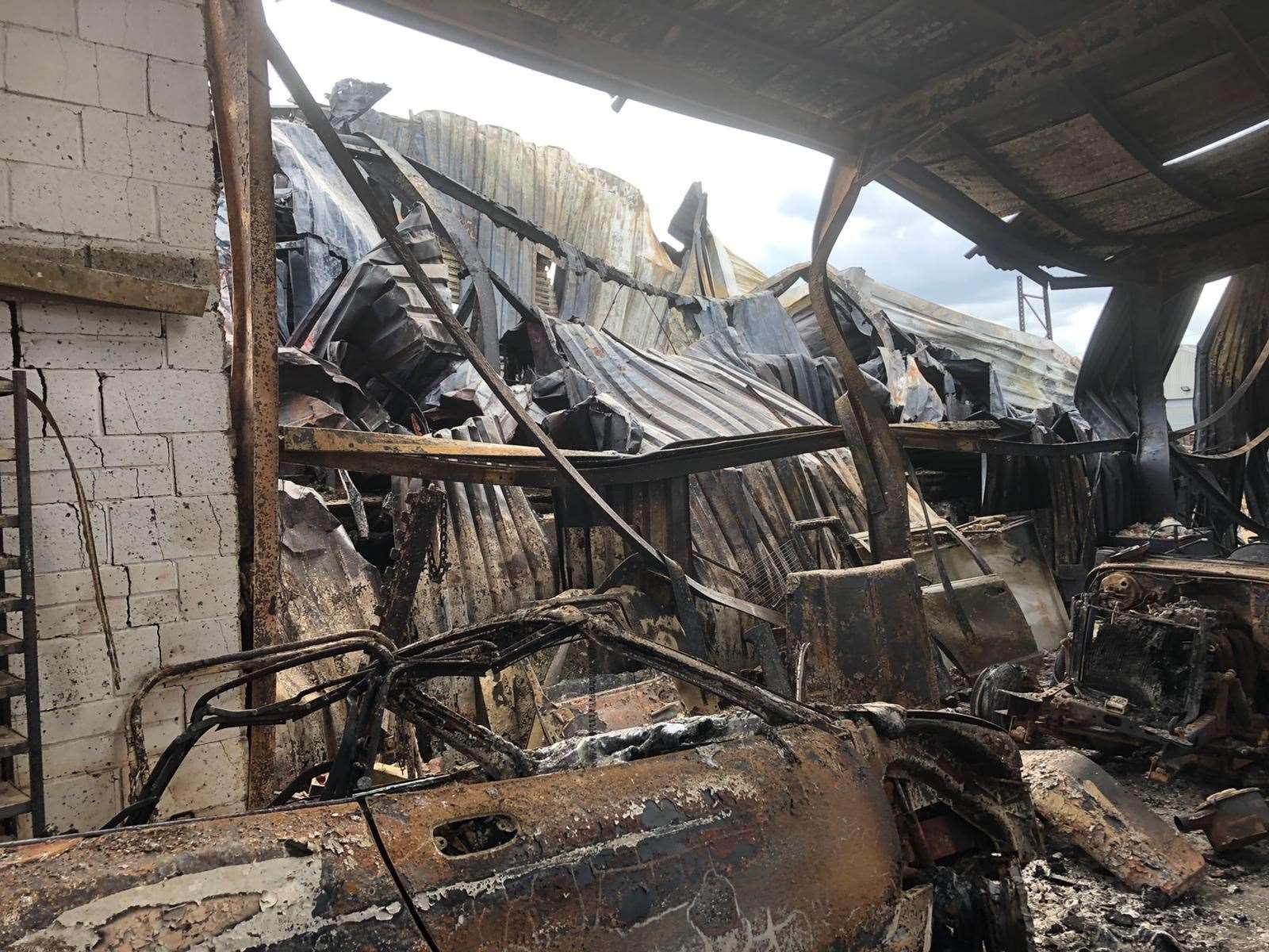 The devastation left behind inside Simon Marsh's workshop after the massive Hoo Marina fire. Picture: Simon Marsh