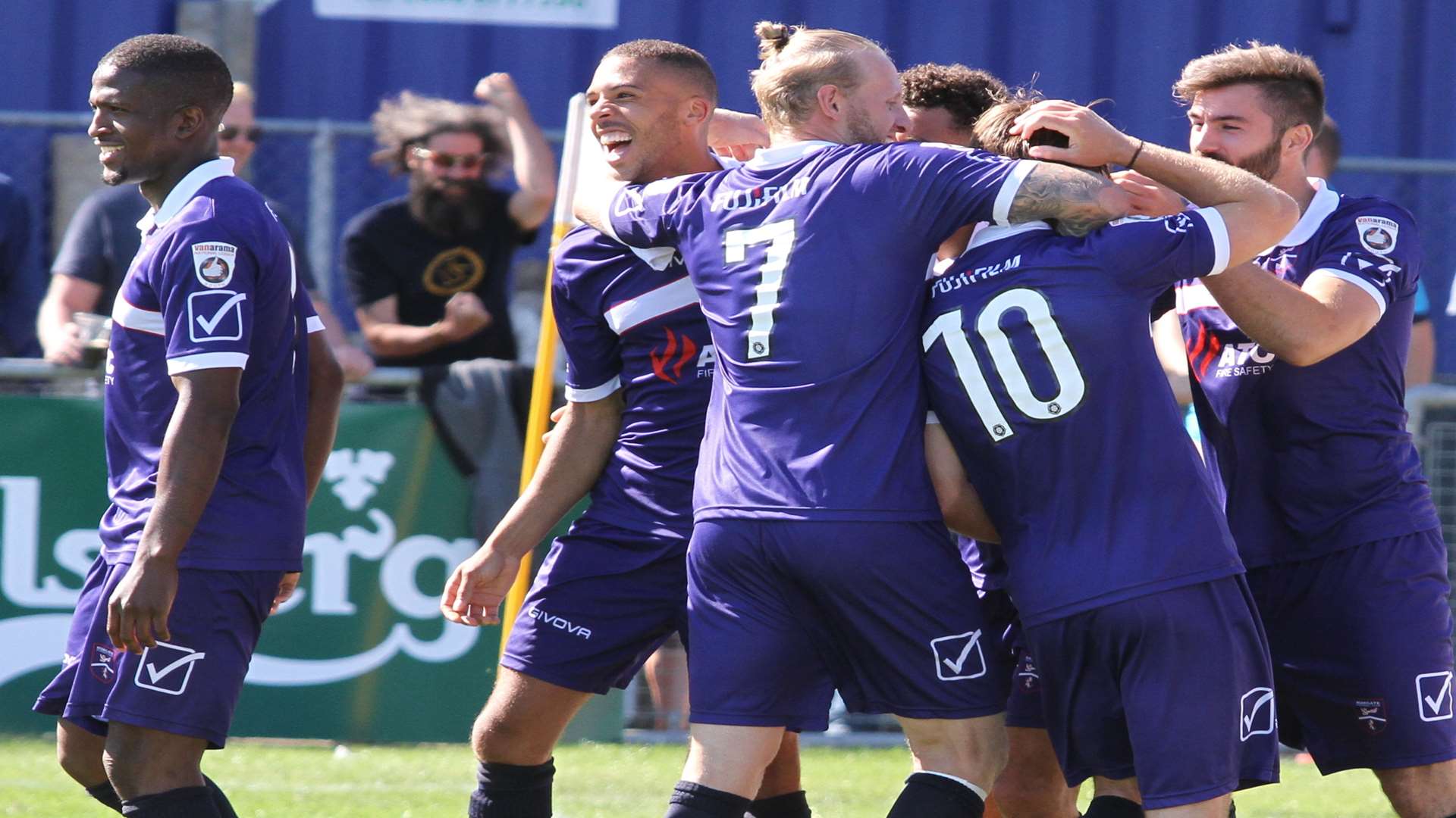 Danny Green (No.10) celebrates his goal against Truro on Saturday Picture: Don Walker