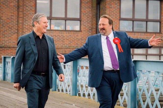 Labour leader Keir Starmer and Medway Labour leader Vince Maple at Sun Pier, Chatham after the election results