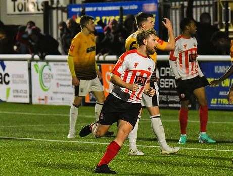 James Taylor puts Sheppey ahead against Littlehampton Town Picture: Marc Richards