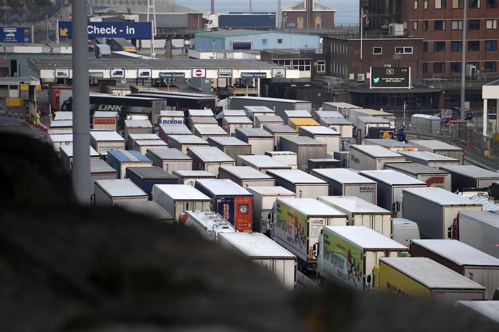 Lorries queue at the Port of Dover, Eastern Docks, Dover Picture: Barry Goodwin