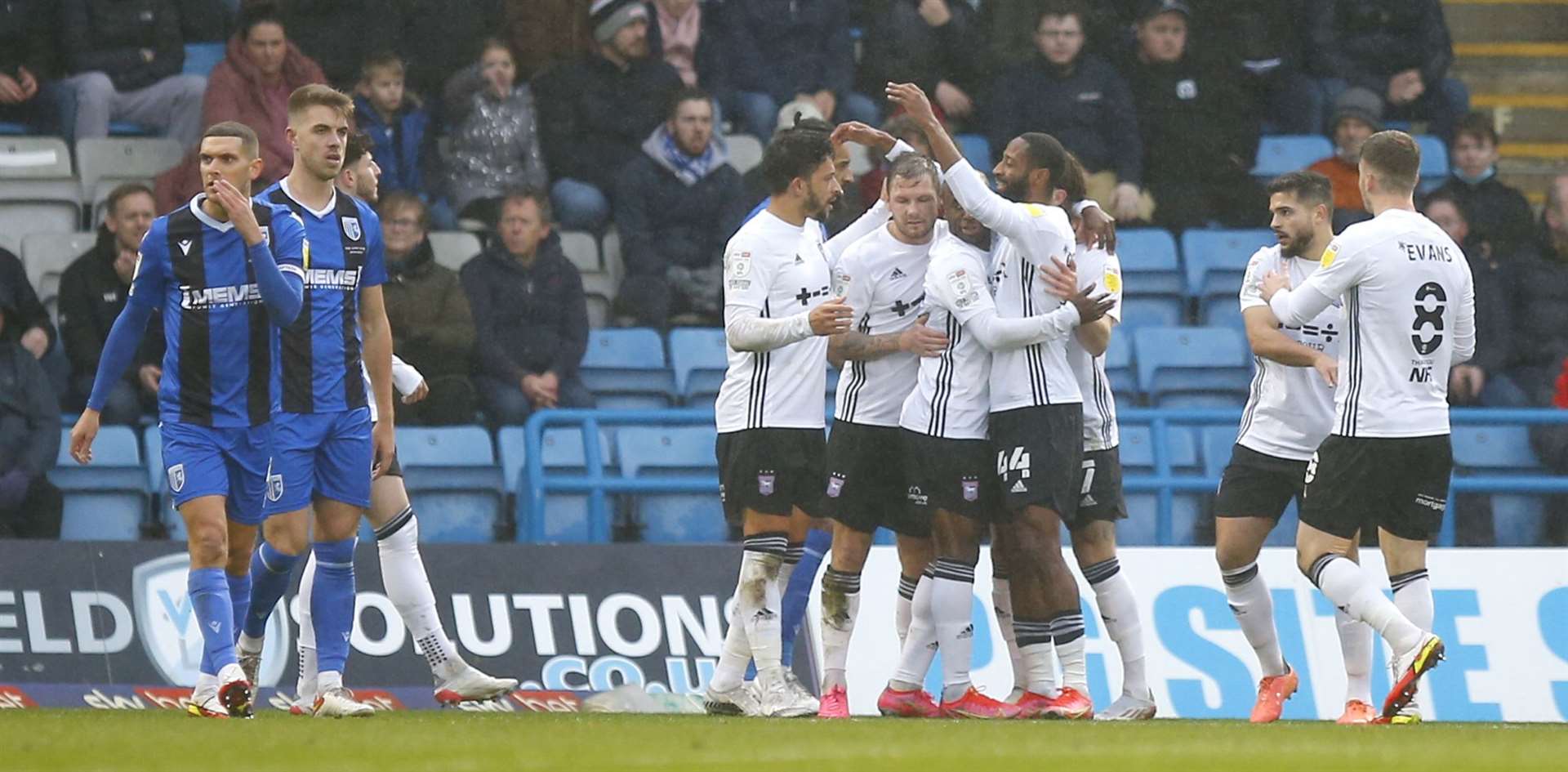 Ipswich celebrate their first goal and were 3-0 up with less than half an hour on the clock. Picture: Andy Jones