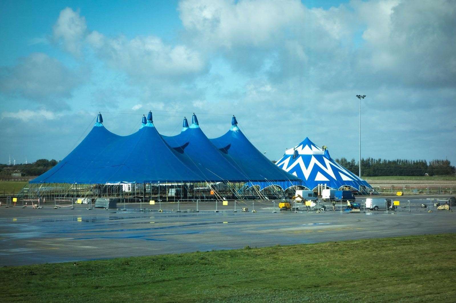 Two tents are already up at the airport