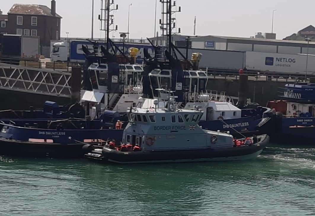 Scores of asylum seekers being brought ashore by the Border Force. Picture: Sam Lennon