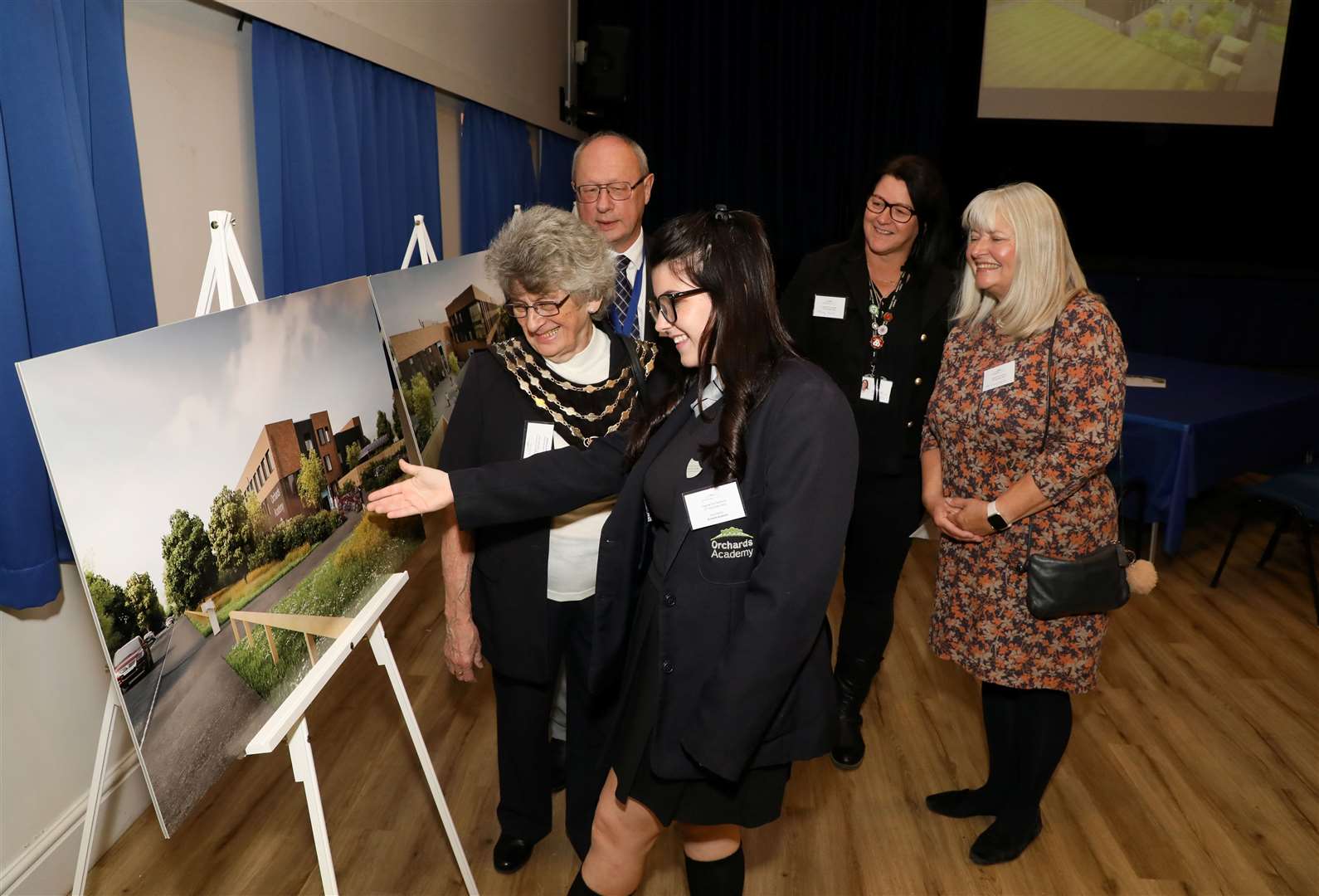 The event began with guests watching a video of what the finished school will look like, with display boards showing different parts of the building