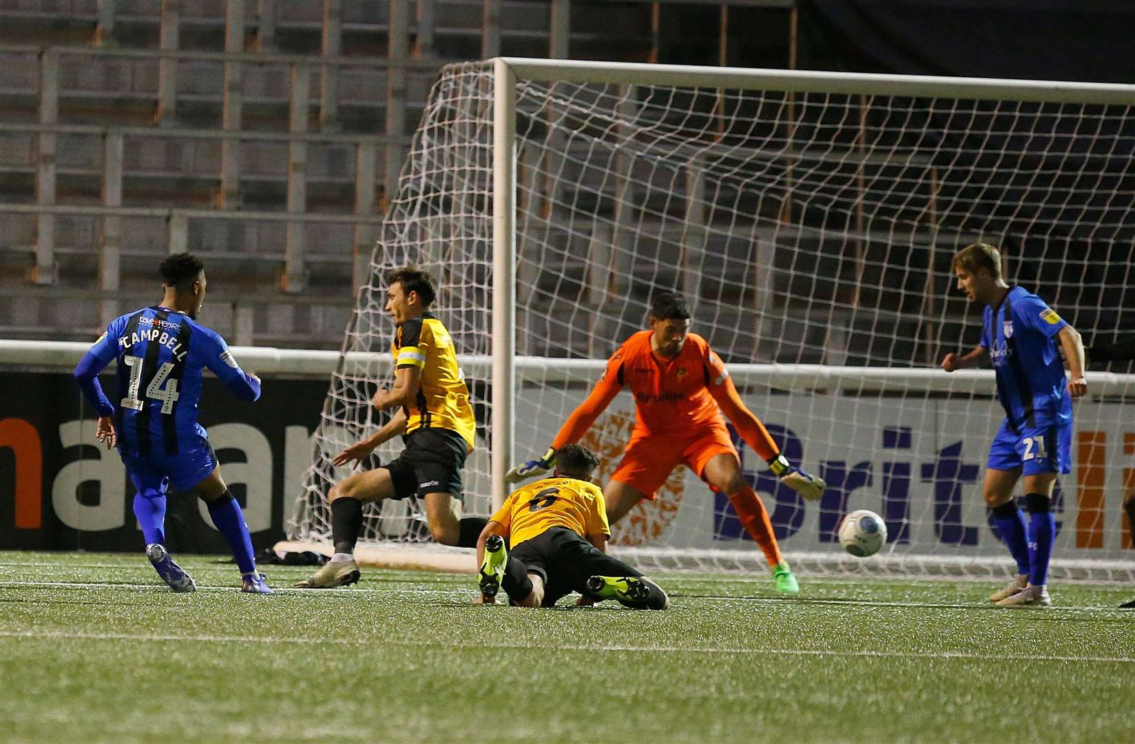 Tahvon Campbell gives Gillingham the lead Picture: Andy Jones