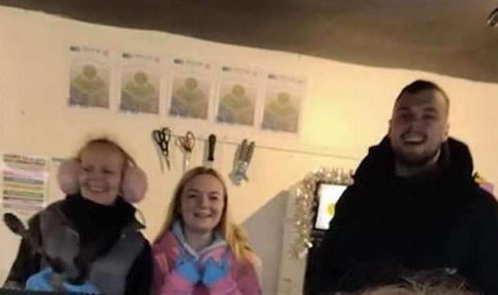 Tyla Wanstall in his burger van with mum Leah Churchill and sister Brooke Wanstall