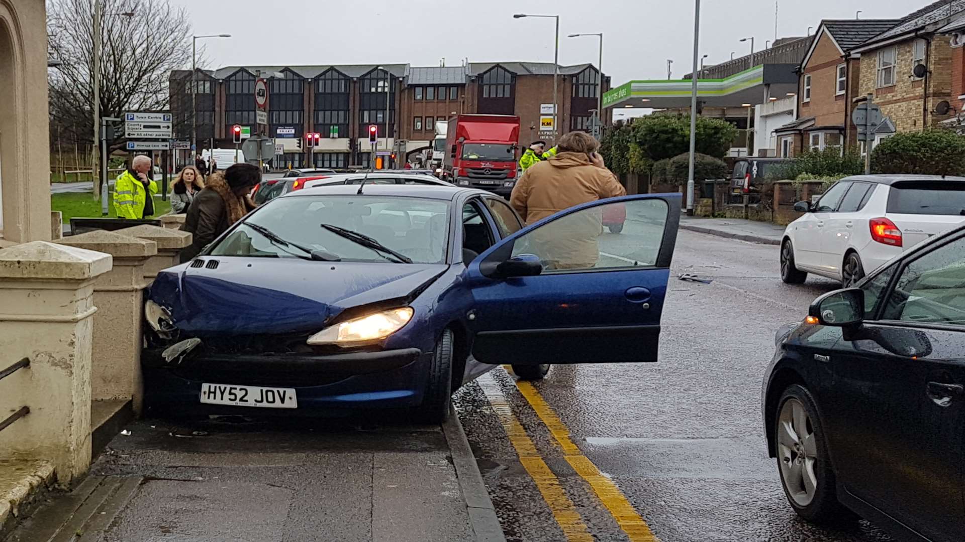 A car smashed into a wall