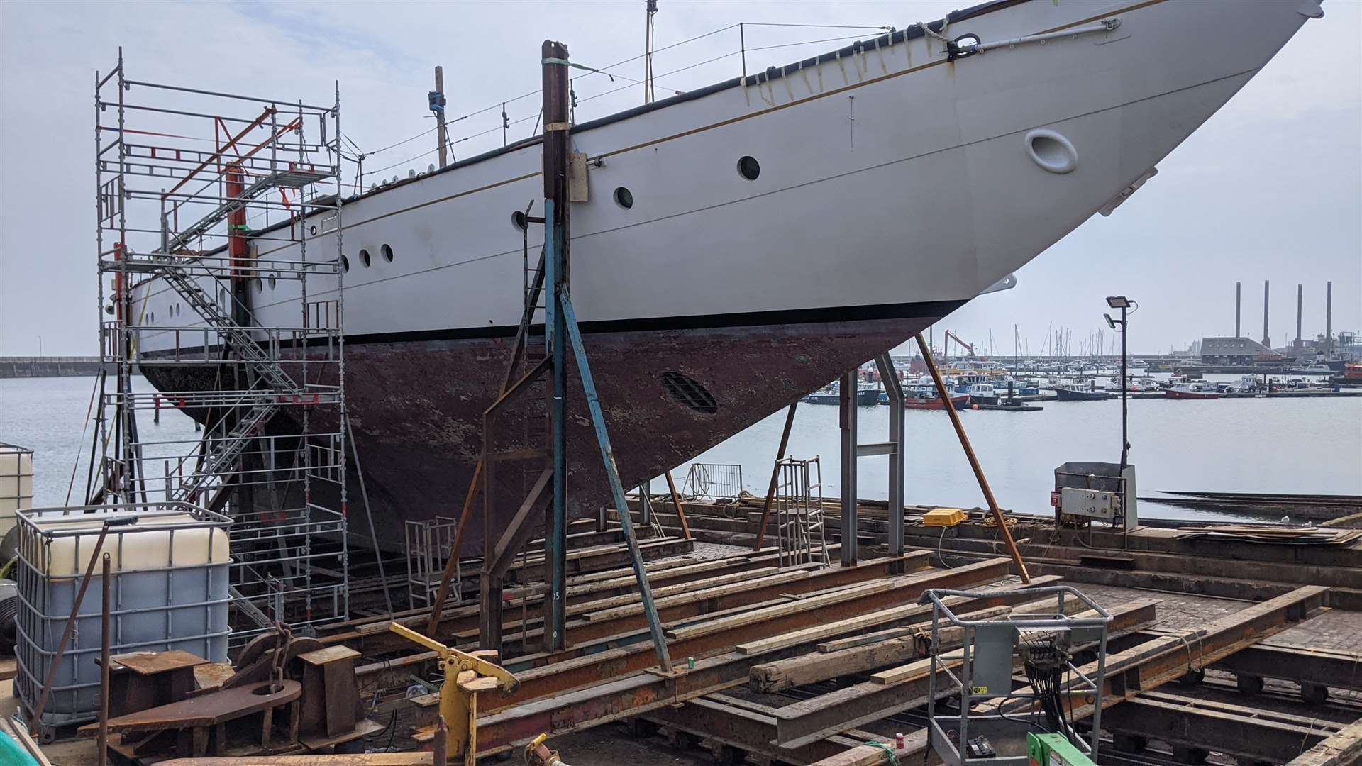 The luxury super yacht Te Vega has appeared in Ramsgate harbour. Picture: Mick Rust