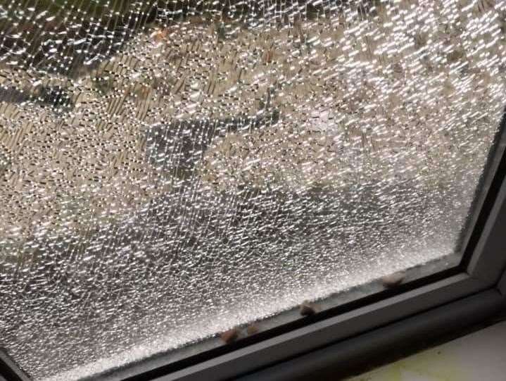 Some of the rocks shot by a catapult remained in the window