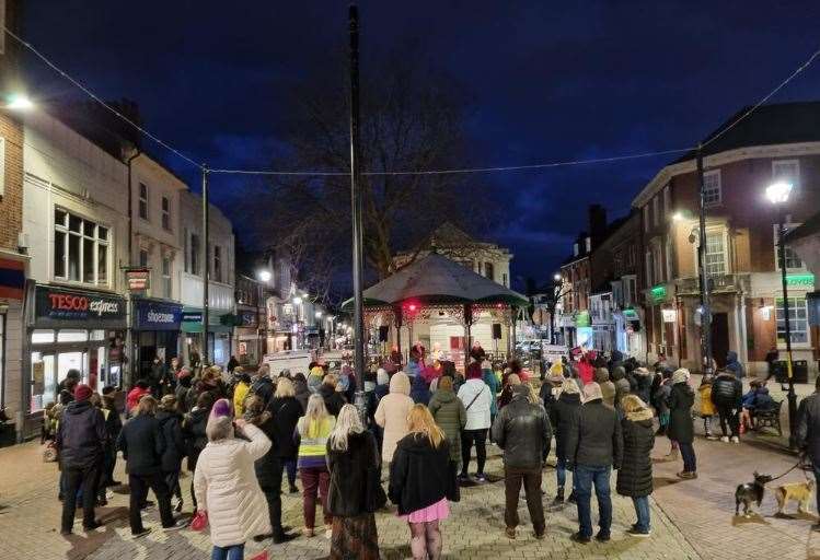 Those on the march gathered to hear from speakers at the bandstand. Picture: Eleanor Crook