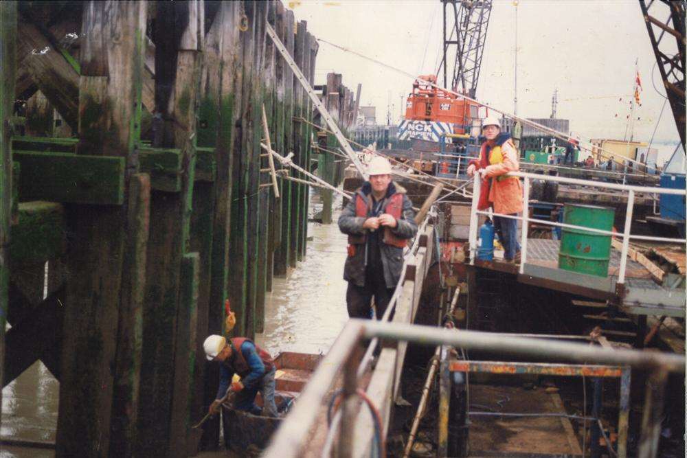 Peter Spillett (centre) during his days working as a timberman