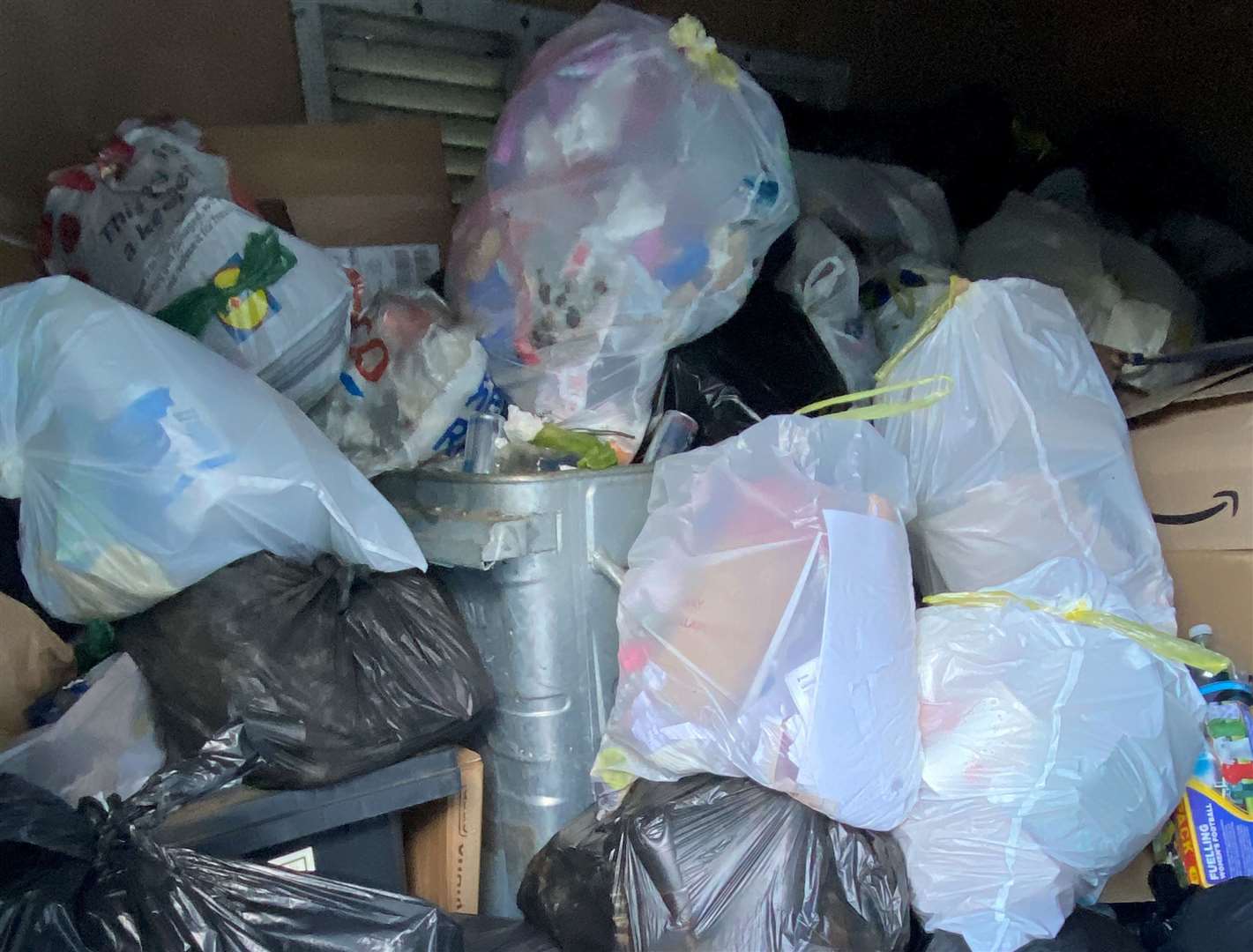 After four weeks, the bin store at Hayle Mill in Tovil was overflowing with waste