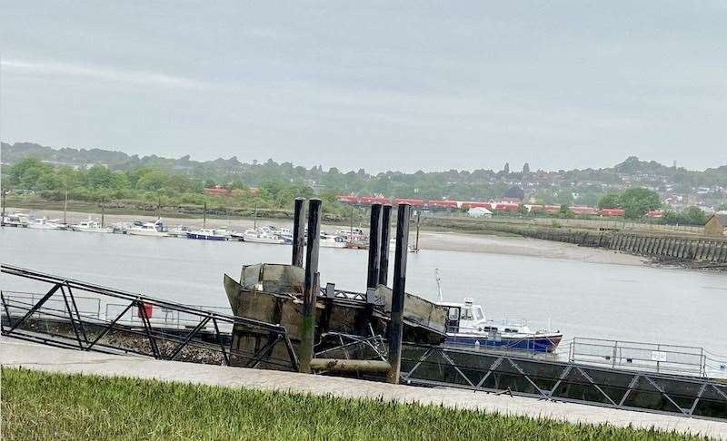 Part of Rochester Pier collapsed into the River Medway Photo: Friends of Rochester Churchfields&Esplanade