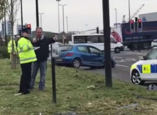 Police talk to witnesses of crash.