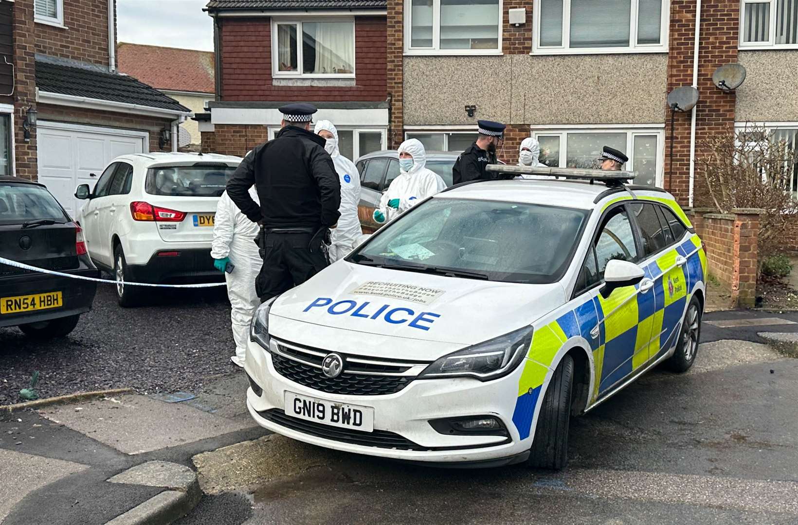 Emergency services were in the street off College Road, Sittingbourne, for most of the day. Picture: UKNIP