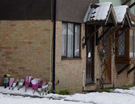 Floral tributes at the spot where Bernadette Lee died in the snow