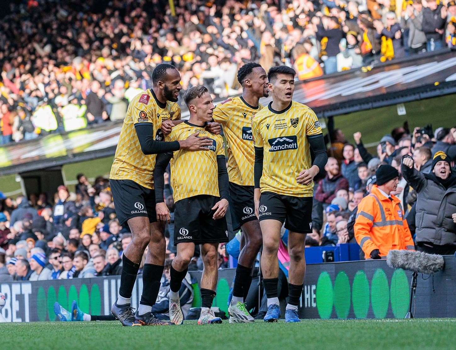 Sam Corne celebrates putting Maidstone 2-1 up in the FA Cup fourth round. Picture: Helen Cooper