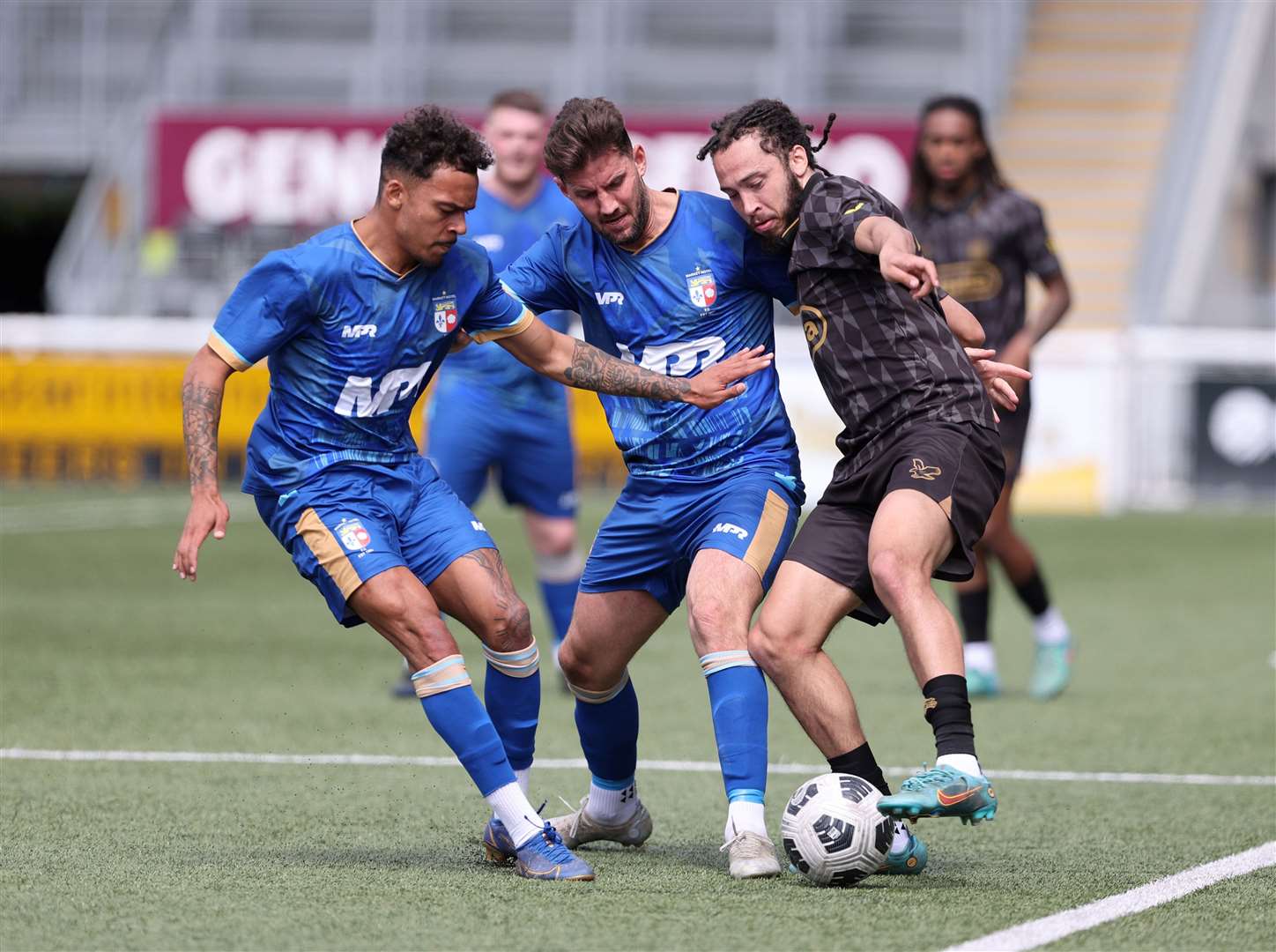 Troy Howard and James Rogers double up on Under The Radar during the DFDS Kent Sunday Premier Cup Final. Picture: PSP Images