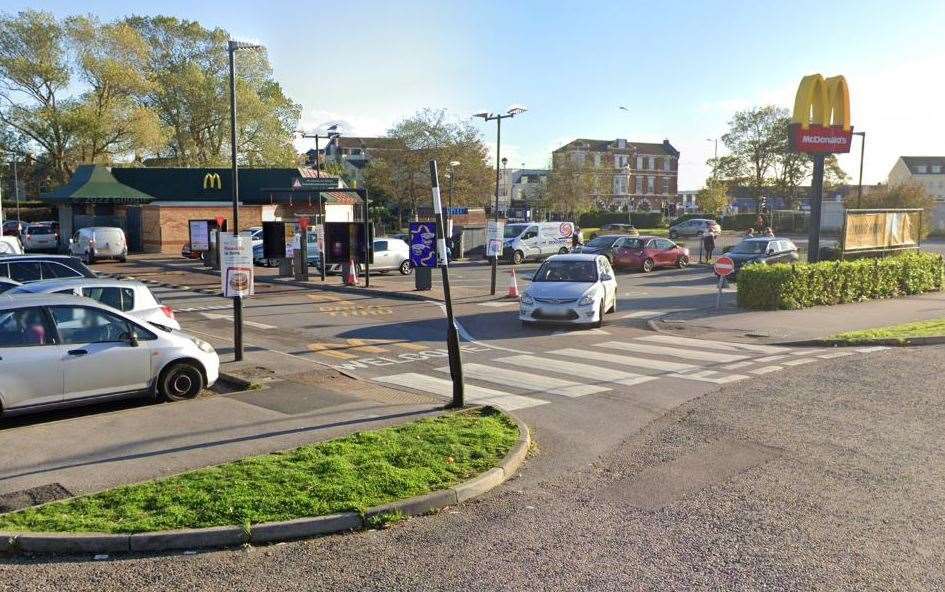 Two teenagers were taken to hospital after crashing their e-scooters near McDonald's in Bridge Road, Sheerness, on Wednesday night. Picture: Google