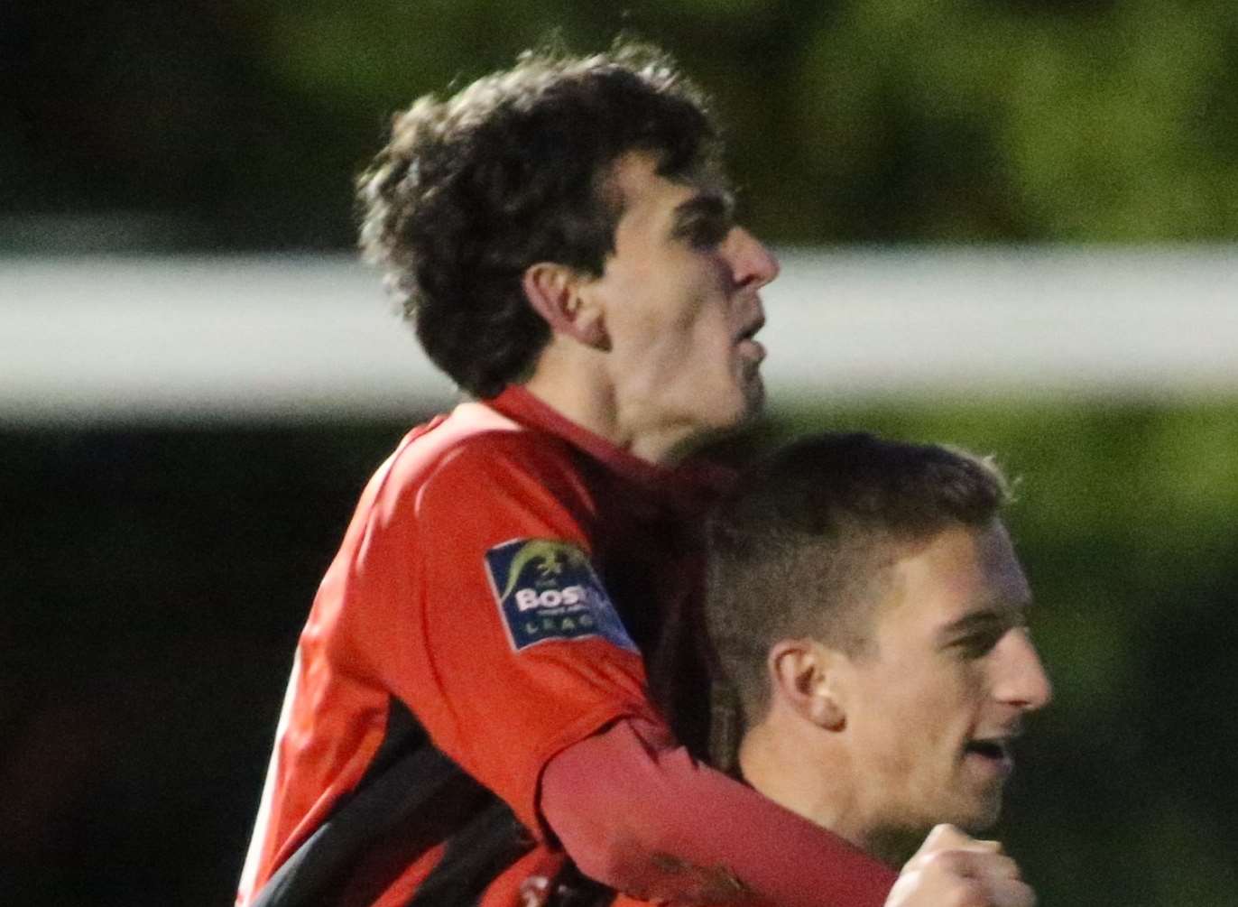 Tom Loynes celebrates a Sittingbourne goal with Kane Rowland Picture: John Westhrop