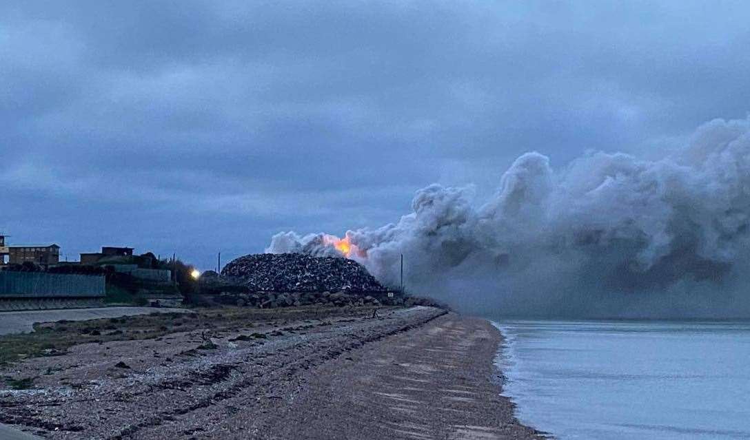 The blaze broke out at a commercial site in Garrison Road near Sheerness Docks. Credit: Elliott Barber