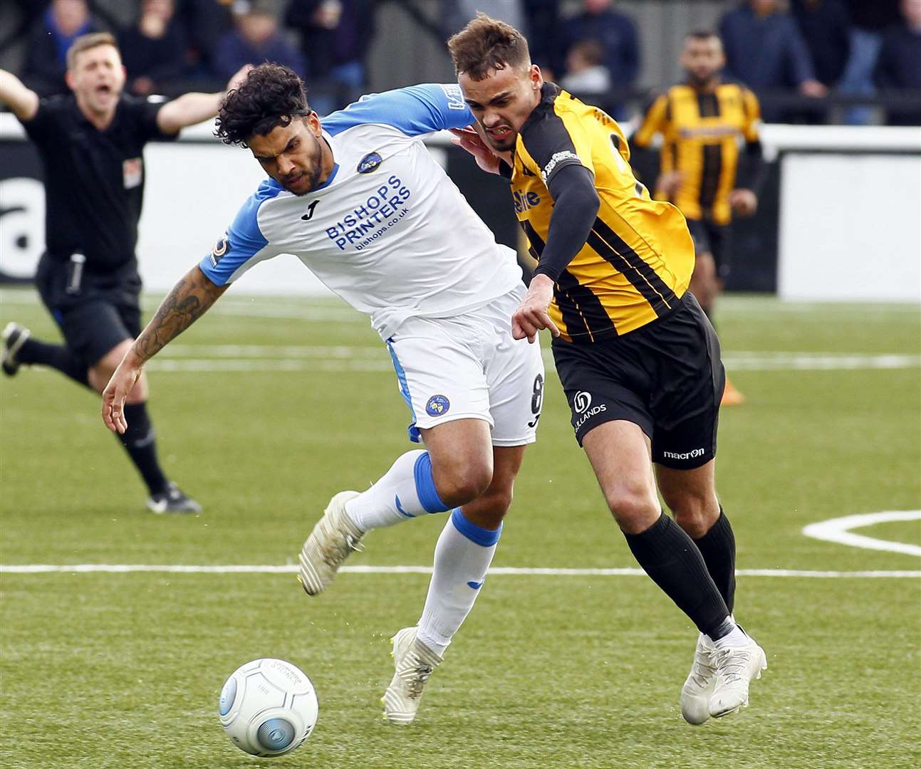 Michael Phillips shows the commitment that impressed Maidstone fans Picture: Sean Aidan