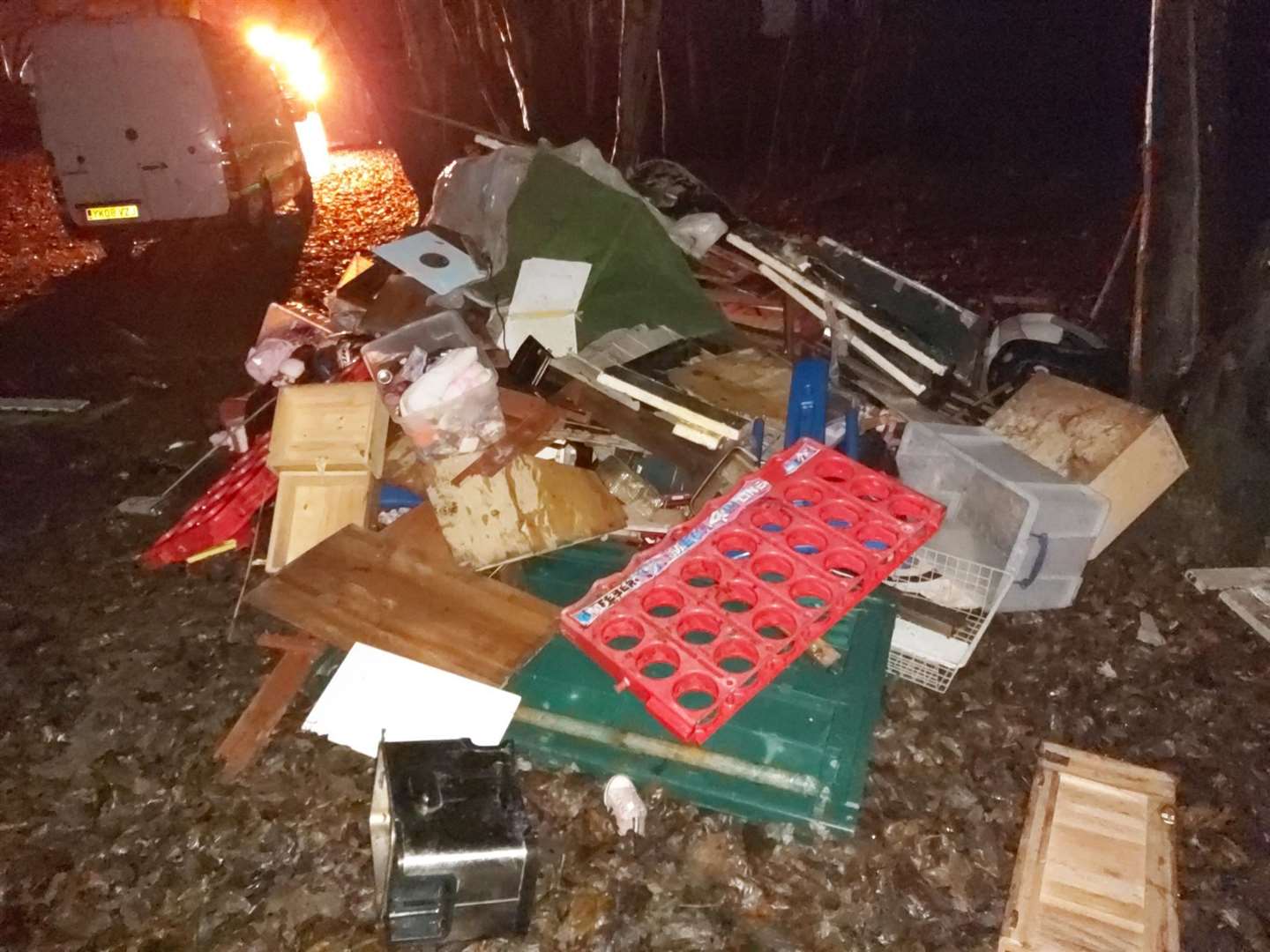 A van used for fly-tipping got stuck in the mud at Pendenden Heath, near Maidstone Pic: Kent Police