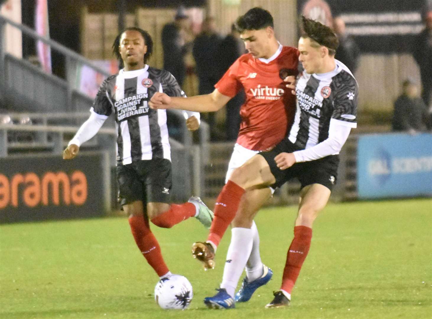 Declan Skura carries the ball towards goal for Ebbsfleet at Maidenhead. Picture: Ed Miller/EUFC