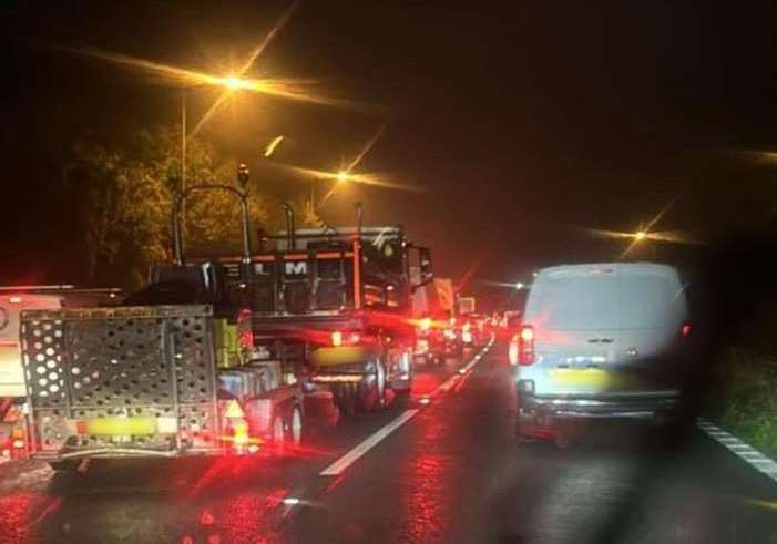 Traffic near Junction 1 of the M2 after a serious crash on the A2