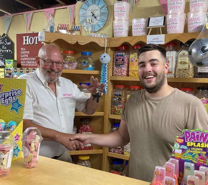 Paul Weeks with his nephew Steven Read in the Sweet Hut