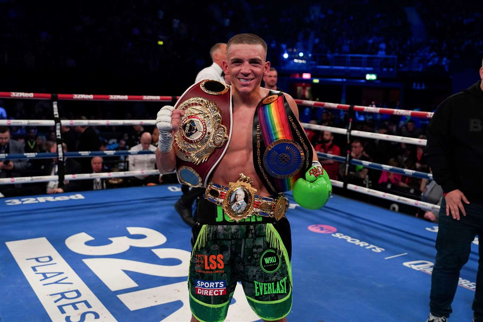 Maidstone boxer Dennis McCann with his British, Commonwealth and WBO Inter-Continental belts. Picture: Stephen Dunkley / Queensberry Promotions