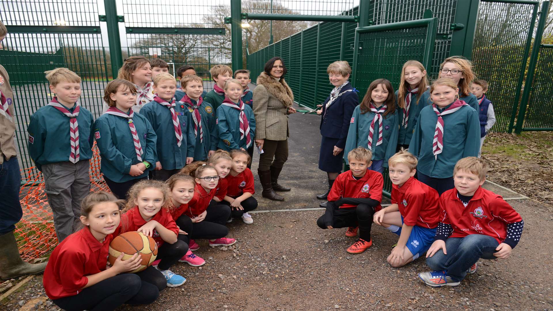 Mayor of Ashford, Cllr Geraldine Dyer, and Kingsnorth Parish Council chairman Alison Breese opening the new multi use games area at Kingsnorth playing field.