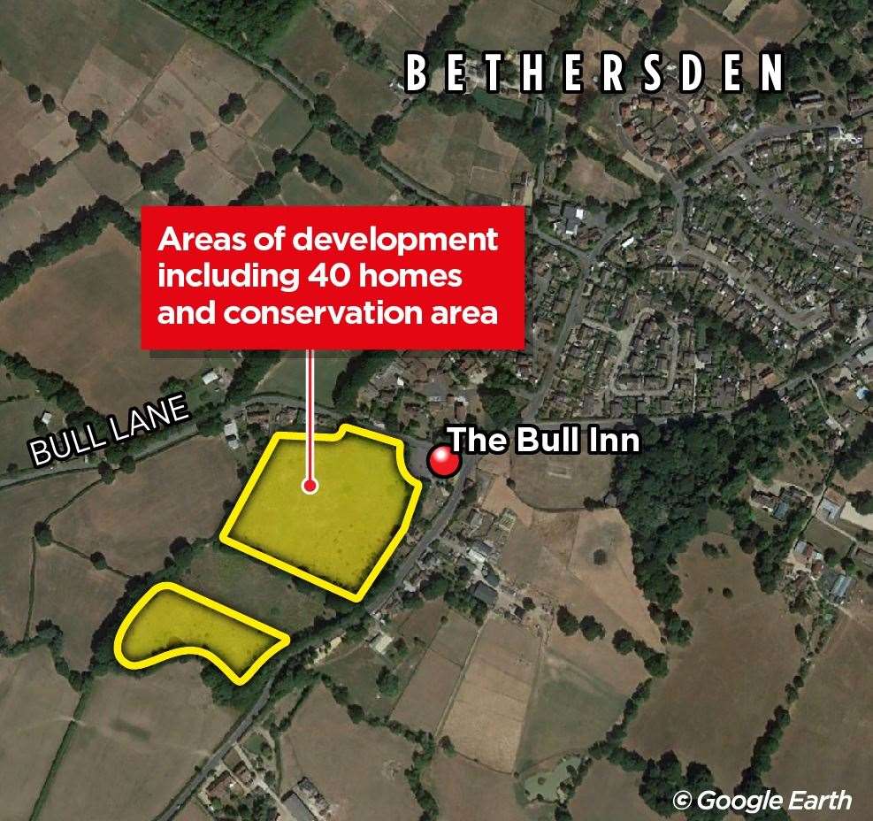 The 40 new homes would be on the south west side of Bethersden, on land neighbouring the Bull Inn pub