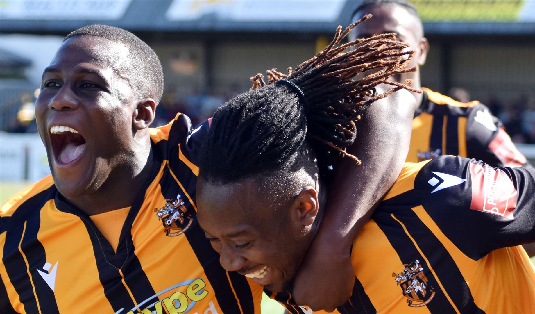 Folkestone's Ade Yusuff and Kadell Daniel celebrate. Picture: Randolph File