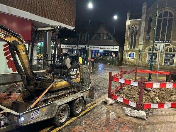 Engineers working to fix the electrical issue next to Wilko in Station Street. Picture: Koviruz Zaman