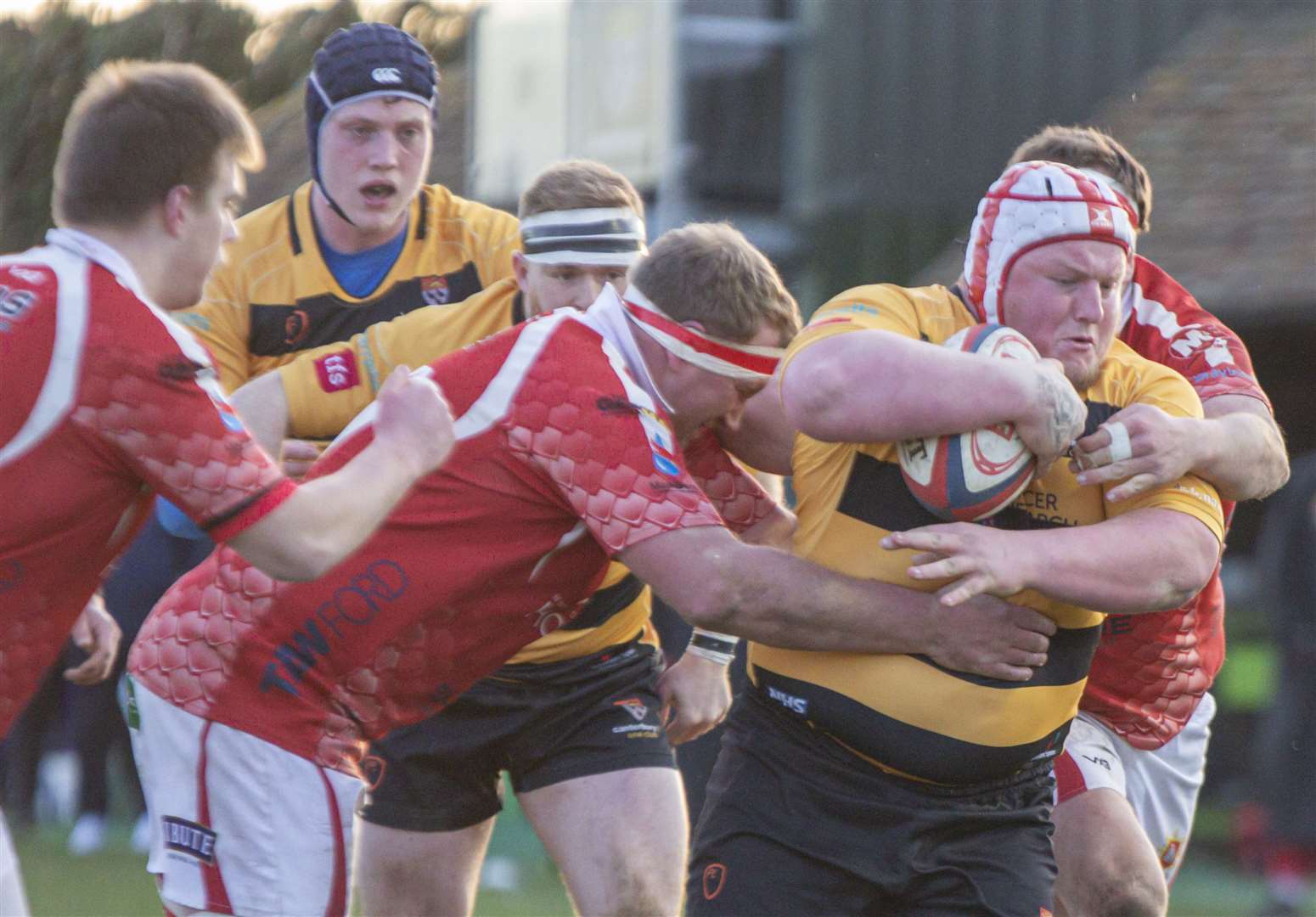 Canterbury battle it out against Barnstaple in National League 2 South. Picture: Phillipa Hilton