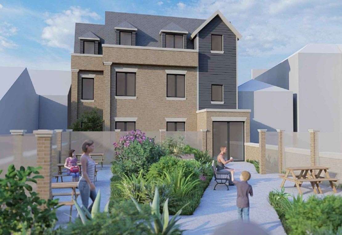 The proposals include a garden terrace linking the flats between the shop building and the new block next to the Central Car Park in Faversham. Picture: Atelier SM Architects