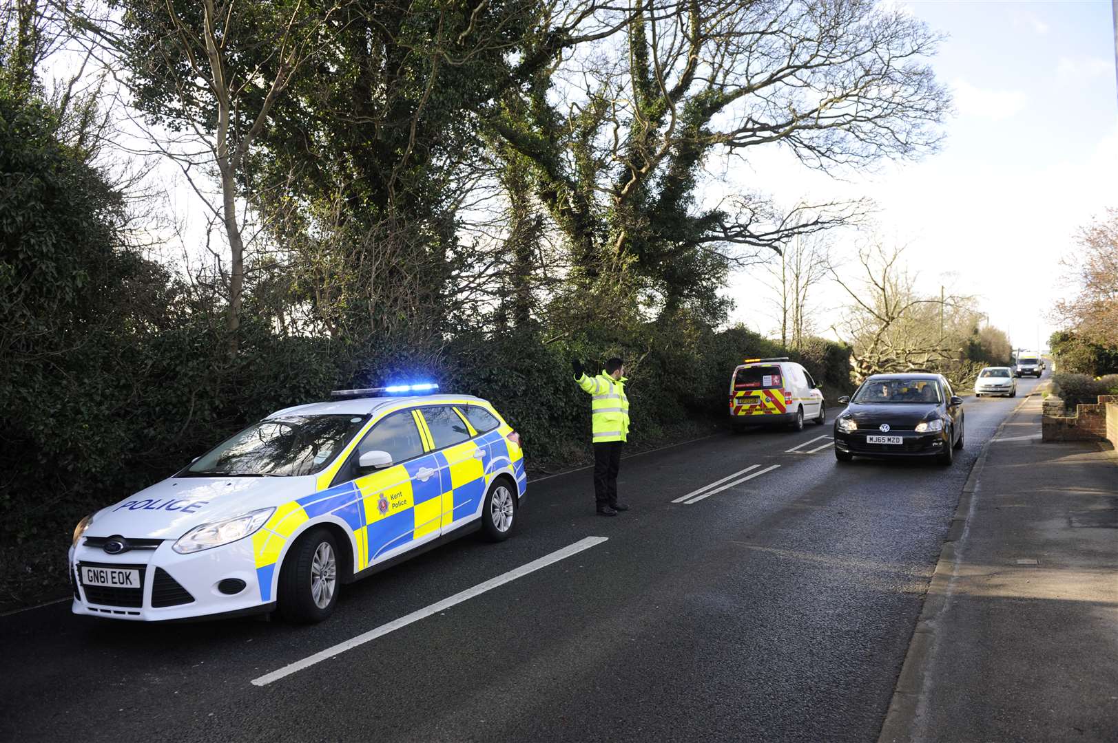 Fallen tree in Dover Road during Storm Katie.