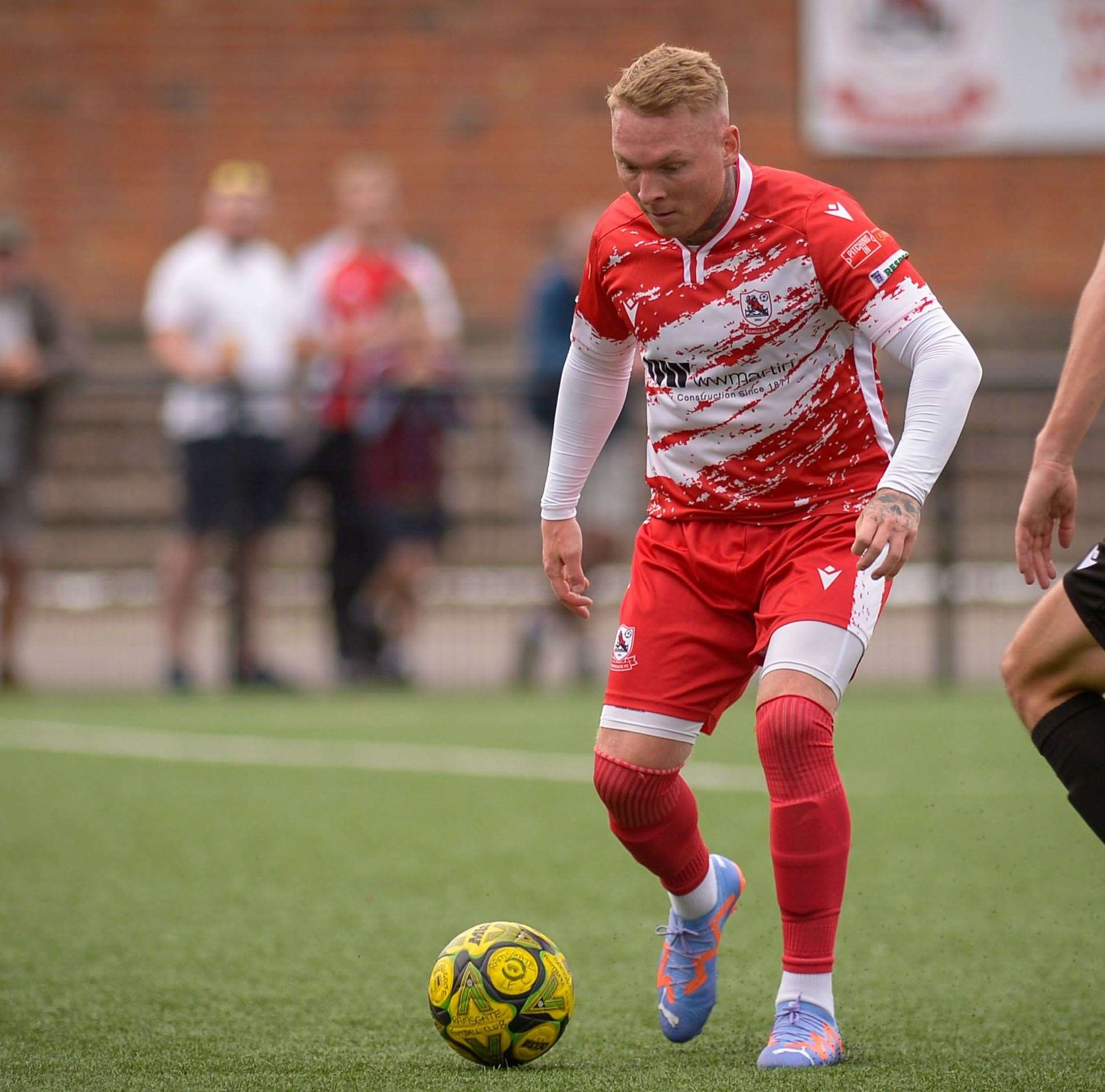 Ramsgate's new signing Myles Judd in action on his debut in their 3-1 FA Cup weekend home win against 10-man Folkestone. Picture: Stuart Watson