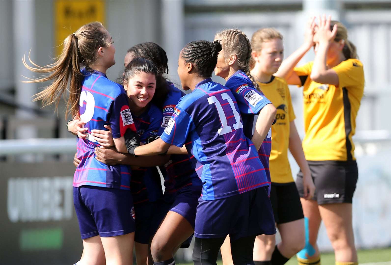 Danson Sports under-16s celebrate their second goal, scored by Coco Cardona. Picture: PSP Images