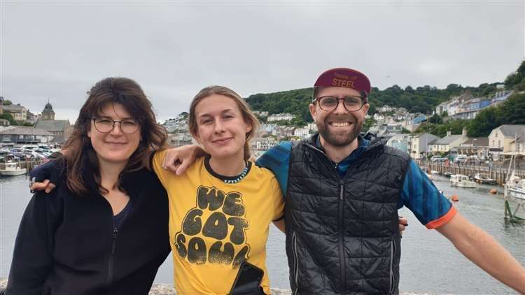 Naomi Pratt, Georgie Cottle and David Charles in East Looe, the end of R. Photo: David Charles/PA